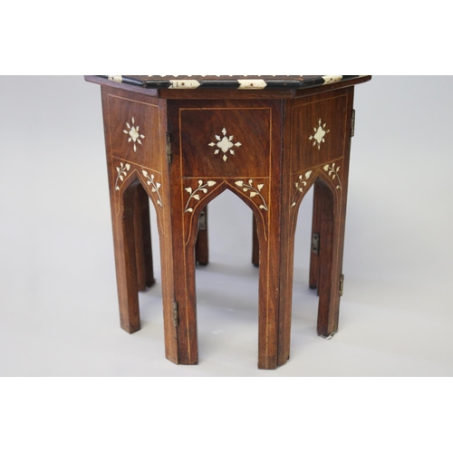 360 - Antique/vintage  Small Indian folding tea table, bone inlay top and folding base, approx 32cm H x 33... 