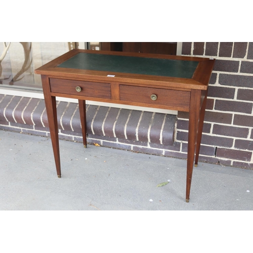 361 - Vintage French walnut two drawer desk, square tapering legs, approx 75cm H x 92cm W x 50cm D