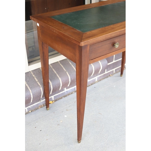 361 - Vintage French walnut two drawer desk, square tapering legs, approx 75cm H x 92cm W x 50cm D