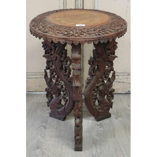 363 - South East Asian teak jardiniere stand, with carved Naga legs, approx 65cm H x 46cm Dia