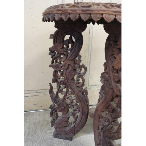 363 - South East Asian teak jardiniere stand, with carved Naga legs, approx 65cm H x 46cm Dia