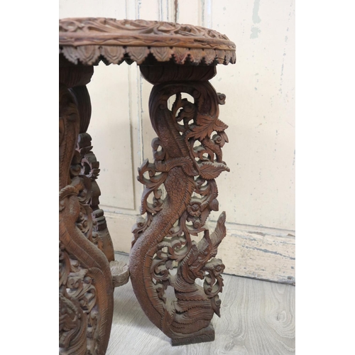 363 - South East Asian teak jardiniere stand, with carved Naga legs, approx 65cm H x 46cm Dia