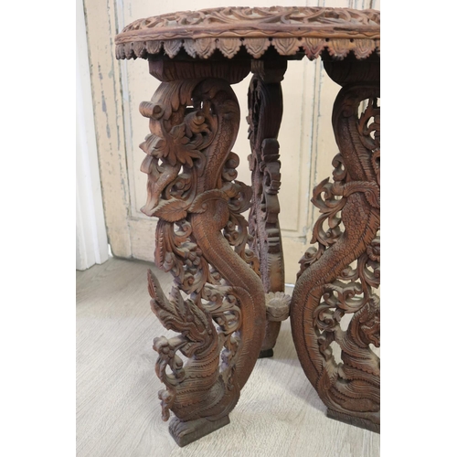 363 - South East Asian teak jardiniere stand, with carved Naga legs, approx 65cm H x 46cm Dia