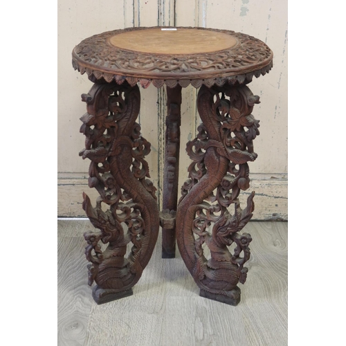 363 - South East Asian teak jardiniere stand, with carved Naga legs, approx 65cm H x 46cm Dia