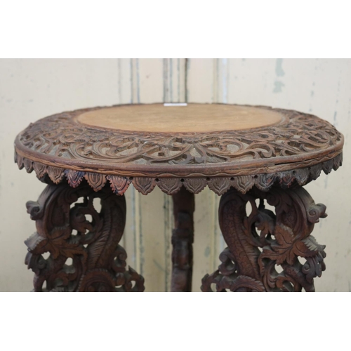 363 - South East Asian teak jardiniere stand, with carved Naga legs, approx 65cm H x 46cm Dia