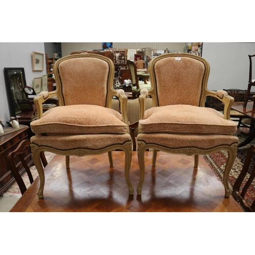 373 - Pair of French Louis XV style painted frame armchairs (2)