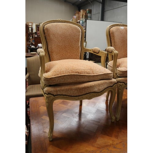 373 - Pair of French Louis XV style painted frame armchairs (2)