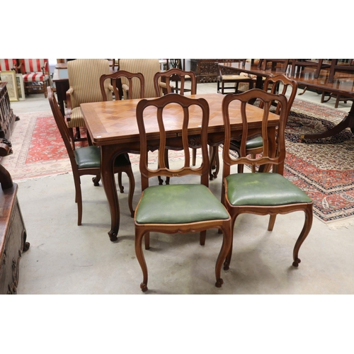 375 - Set of six French Louis XV style dining chairs, with green drop in seats (6)