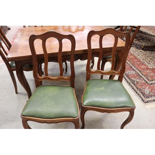 375 - Set of six French Louis XV style dining chairs, with green drop in seats (6)