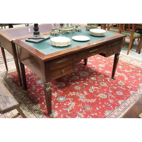 378 - French Empire style desk, with green leather writing surface, approx 76cm H x 140cm W x 75cm D