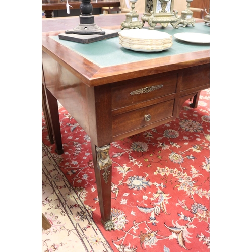 378 - French Empire style desk, with green leather writing surface, approx 76cm H x 140cm W x 75cm D