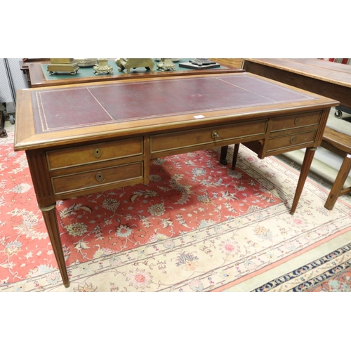 385 - French Louis XVI style desk, with brass banded trim.  approx 75cm H x 150cm W x 74cm D