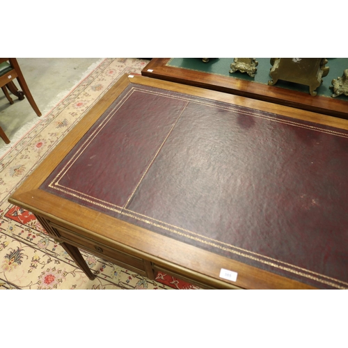 385 - French Louis XVI style desk, with brass banded trim.  approx 75cm H x 150cm W x 74cm D