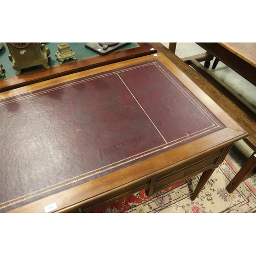 385 - French Louis XVI style desk, with brass banded trim.  approx 75cm H x 150cm W x 74cm D