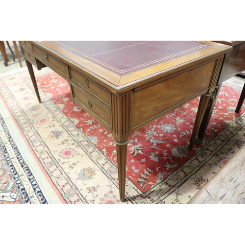 385 - French Louis XVI style desk, with brass banded trim.  approx 75cm H x 150cm W x 74cm D