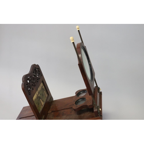 387 - Good example Antique Victorian walnut stereoscope viewer, approx 43cm H x 29cm W x 51cm D