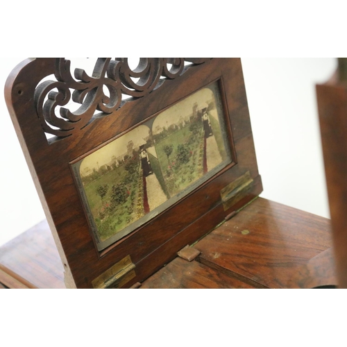 387 - Good example Antique Victorian walnut stereoscope viewer, approx 43cm H x 29cm W x 51cm D