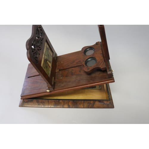 387 - Good example Antique Victorian walnut stereoscope viewer, approx 43cm H x 29cm W x 51cm D