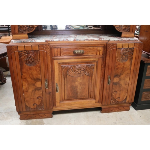 390 - French Art Deco period two height buffet, with central marble section, approx 198cm H x 157cm W x 51... 