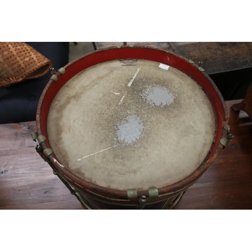 392 - Vintage Remo weather king drum with sticks, approx 37cm Dia