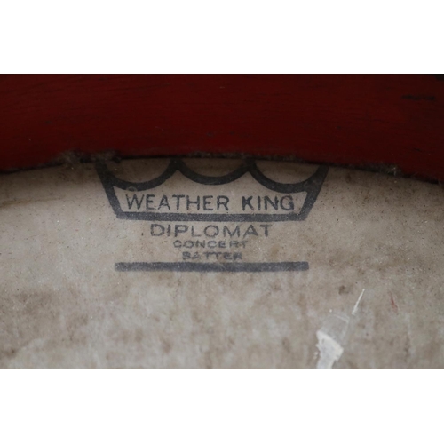 392 - Vintage Remo weather king drum with sticks, approx 37cm Dia