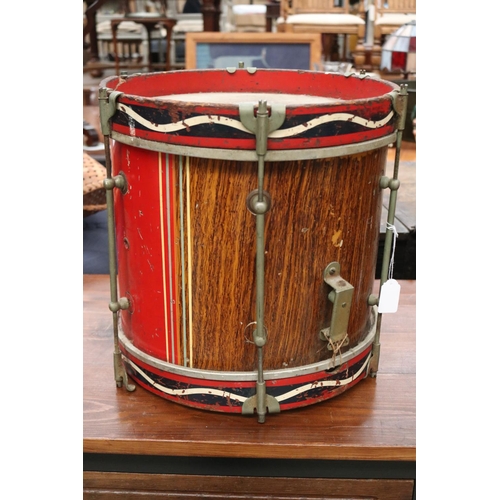 392 - Vintage Remo weather king drum with sticks, approx 37cm Dia