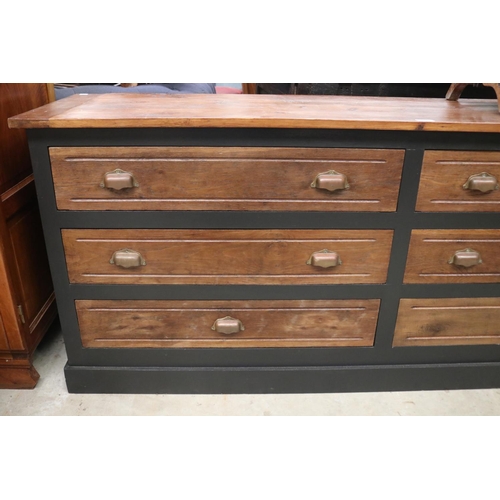 394 - French six long drawer cabinet, with metal cup handles, approx 77cm H x 181cm W x 49cm D