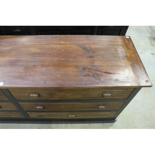 394 - French six long drawer cabinet, with metal cup handles, approx 77cm H x 181cm W x 49cm D