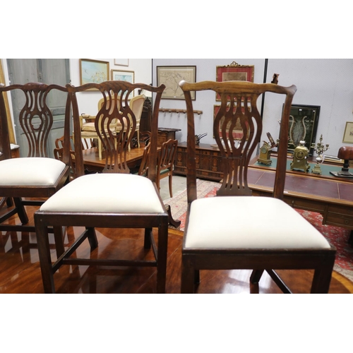 405 - Set of four antique 18th century English oak and elm country dining chairs, each with pieced baluste... 