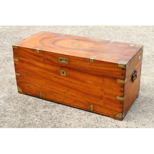 450 - Antique brass bound camphor wood military chest, approx 41cm H x 87cm W x 38cm D