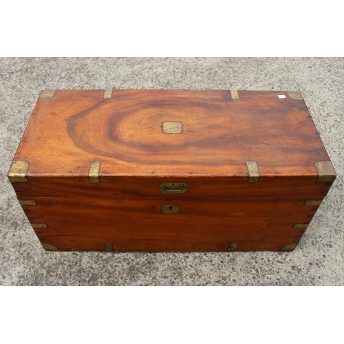 450 - Antique brass bound camphor wood military chest, approx 41cm H x 87cm W x 38cm D
