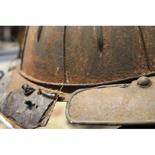 202 - Antique Mid Edo Period Samurai lacquered iron helmet Jyurokken Suji Kabuto, distressed condition