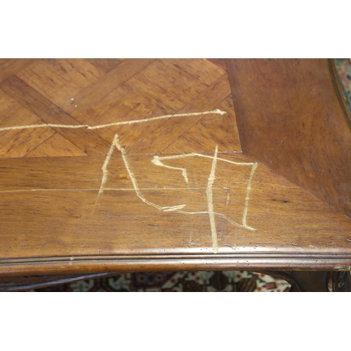 262 - French Louis XV style parquetry topped dining table, with well carved cabriole legs, approx 77cm H x... 