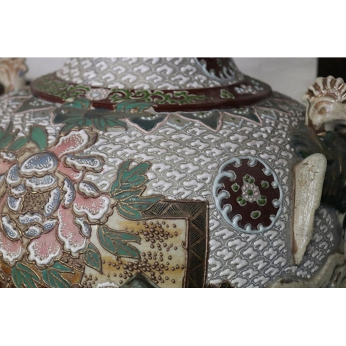 269 - Impressive Large antique Japanese pottery baluster floor vase, painted in raised enamel panels of Sa... 