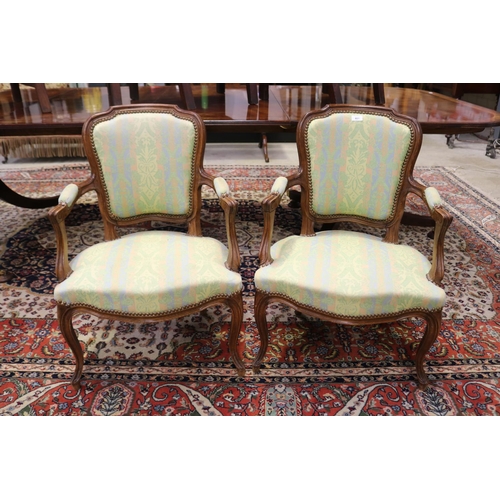 401 - Pair of French Louis XV style armchairs, studded trim upholstery (2)
