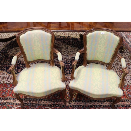 401 - Pair of French Louis XV style armchairs, studded trim upholstery (2)