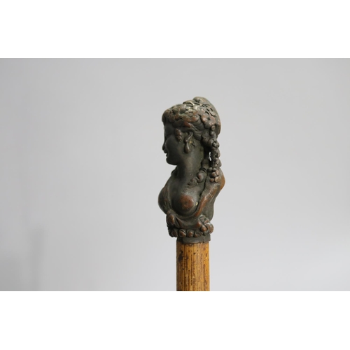 2 - Walking stick mounted with a cast bronze female term, approx 88cm L