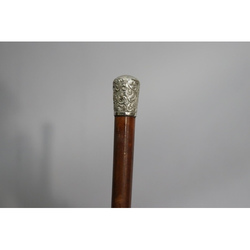 25 - Silver mounted walking stick, approx 91cm L