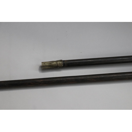 30 - Two hardwood walking sticks, approx 88cm L & shorter (2)