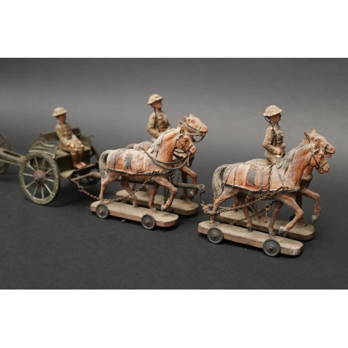 4 - Old children's toy of horses & cart, with gun, Australian, approx 14cm H x 58cm L (can be dismantled... 