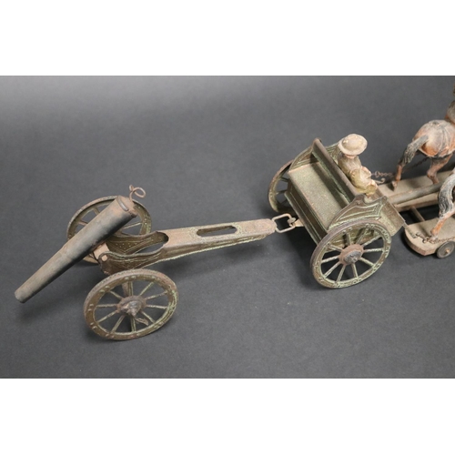 4 - Old children's toy of horses & cart, with gun, Australian, approx 14cm H x 58cm L (can be dismantled... 