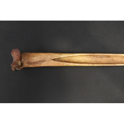 70 - Large old New Guinea carved bone dagger, Primative incised decoration, approx 41cm L