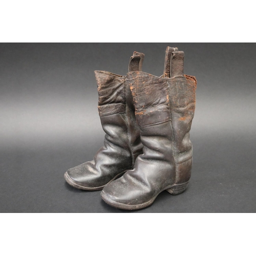 76 - Rare pair of antique 19th century child's leather boots, and gloves, along with early Rockdale Sydne... 