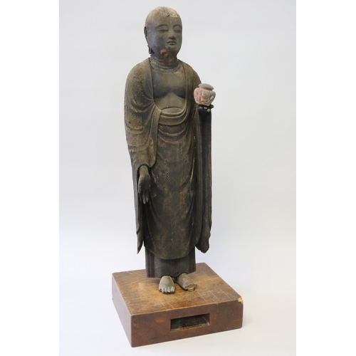 84 - Antique 12th century Japanese Jizo bodhisattva standing wood figure Buddha. Kamakura period (1185–13... 