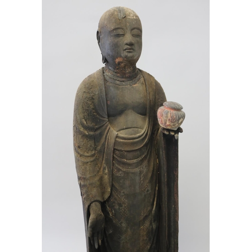 84 - Antique 12th century Japanese Jizo bodhisattva standing wood figure Buddha. Kamakura period (1185–13... 