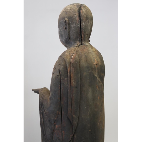 84 - Antique 12th century Japanese Jizo bodhisattva standing wood figure Buddha. Kamakura period (1185–13... 