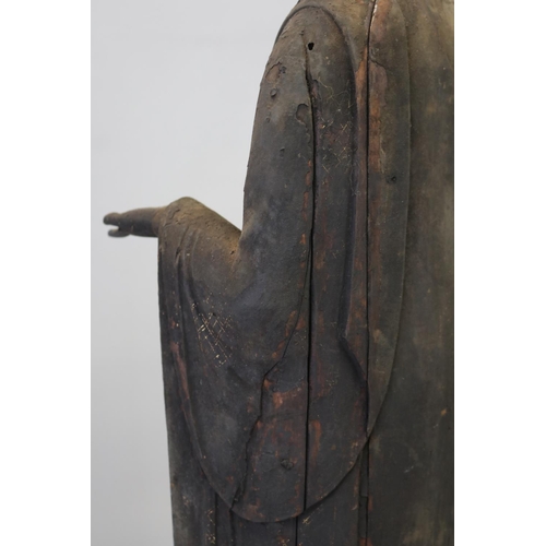 84 - Antique 12th century Japanese Jizo bodhisattva standing wood figure Buddha. Kamakura period (1185–13... 