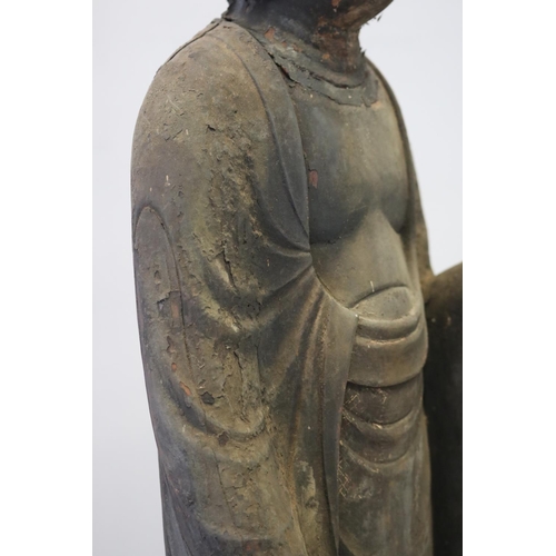 84 - Antique 12th century Japanese Jizo bodhisattva standing wood figure Buddha. Kamakura period (1185–13... 