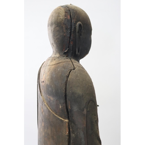 84 - Antique 12th century Japanese Jizo bodhisattva standing wood figure Buddha. Kamakura period (1185–13... 