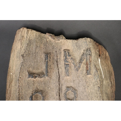 85 - Historic Australian tree section marker, from the first settlement of Sydney cove, carved JM 88. Clo... 